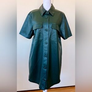 Women's Green vegan Leather Shirt dress